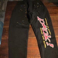 Sp5der Men’s Black Cotton Drawstring Sweatpants Pants Size S Regular picture
