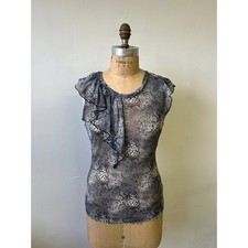 The Limited Women Grey Black Snake Animal Print Mesh Ruffle Sleeveless Top S NWT picture