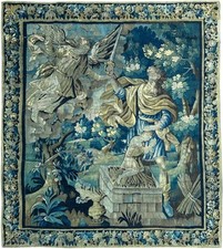 18th C Rare Antique French Aubusson Tapestry 252cm x 287cm Wool & Silk Isaac 8x9 picture