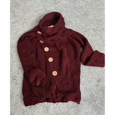 Grecerelle Womens Knit Sweater Turtleneck Asymmetric Button Burgundy GC8027 M picture