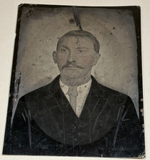 Antique Full Plate Tintype Photograph 19thC Tinted Portrait Gentleman Suit  picture