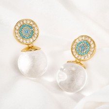 Alicia Bonnie Gold Crystal Drop Earrings Turquoise Crystal Clear Orb Statement picture