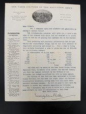 Rare 1900s Signed Evangeline Booth Salvation Army Farm Colony Letter & Stats picture