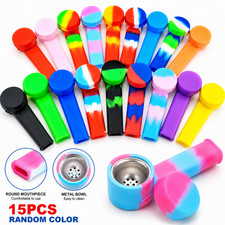 15PCS Silicone Smoking Hand Pipe With Metal Bowl &Cap Lid Pocket Pipe 2026 US picture