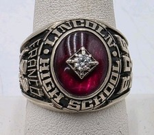 Jostens Vintage 14k Gold 19.7g Lincoln High School Class Ring Red Spinel+Diamond picture