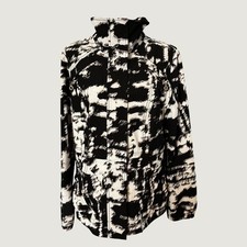 Zenergy by Chicos Black White Abstract Print Zip Funnel Neck Jacket Size 1 M picture