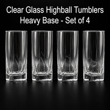 Set of 4 Vintage Clear Glass Highball Tumblers Heavy Base 6.25