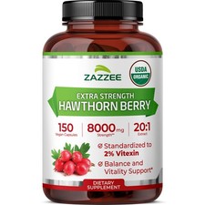 Zazzee USDA Organic Hawthorn Berry 20:1 Extract, 8000 mg Strength, 2% Vitexin picture