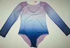 Justice Leotard Bodysuit Ombre Purple Blue Rhinestones Long Slv New Child Girl picture
