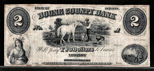 1800’s Lebanon Indiana Boone County Bank $2 Dollar Note Obsolete Banknote picture