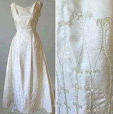 Vtg 60s 70s Beaded Ivory Designer Wedding Gown, A Line, 4/S, GREAT COND. picture