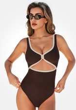 Cupshe Brown Cutout One Piece Swimsuit Adjustable Straps Size Large picture