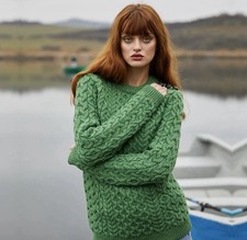 Saol Aran Irish Women's Sweater 100% Merino Wool Cable Knit Pullover picture