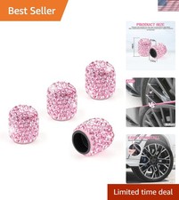4 Pack Handmade Rhinestone Tire Valve Caps - Elegant Pink Accessories for Cars picture