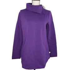 Talbots Pullover Sweatshirt NWT Medium  Purple Polka Dot Pockets Split Neck picture