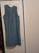 Coldwater Creek Womens Dress Medium  Blue Sleeveless Shift Denim Pockets New picture