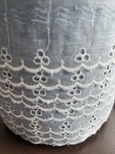 3 YARDS Blue Denim Lace look Cotton Fabric Trim White Stitching-3 YARD MINIMUM picture