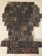 Vintage Wood Letterpress Printing Blocks 117 Pc Letters Numbers Symbols Type Lot picture