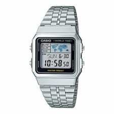 Casio A500WA-1D Vintage World Time Digital Watch Silver Stainless Steel Authenti picture
