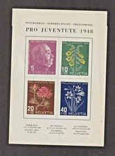 Switzerland Stamps 1948 Pro Juventute Souvenir Sheet O.G. Mint Never Hinged picture