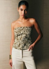 NEW Sezane Adriel Top in Khaki with Cream Embroidery, Size 2 picture