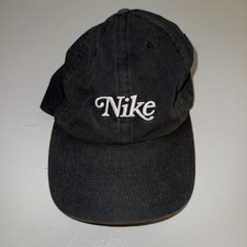 Nike Heritage86 Golf Hat Washed Black Cursive Script 1972 Leather Strap Cap picture