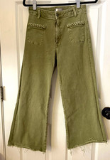KUT From the Kloth Meg Jeans Womens 0 Olive High Rise Wide Leg Braided Raw Hem picture