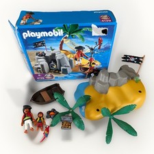 Playmobil 4139 Pirate Island 80% Complete Treasure Chest w/ Coins Parrot Boat picture