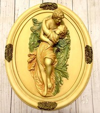 Beautiful Antique Oval 3D Hand Painted Greek Roman Lovers Italian Wall Plaque picture