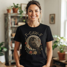 Crow Raven  T Shirt Funny F-CAW-F Graphic Tee Floral Moon Bird Gift picture