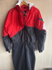 Vtg 80s Ski Suit Snowsuit Serac Apres Snow Bib Leggings Womens 12 Red Black EUC picture