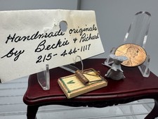 Vintage Dollhouse Miniatures Handmade Beckie & Richard Mouse Trap & Mouse picture