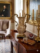 Amita Ormolu Rococo Mounted Crackled Ceramic Vase w/Ornate Antique Brass Handles picture