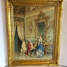 19th Century Watercolor painting by Italian Artist Ettore Simonetti Ornate Frame picture