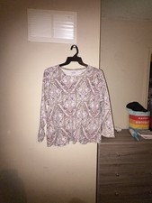Croft Barrow Women's Plus 2X Long Sleeve Paisley Cotton Classic Tee Shirt picture