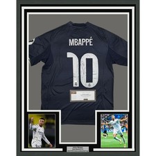 Framed Autographed/Signed Kylian Mbappe 35x39 Real Madrid Jersey Panini COA picture