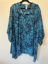 Catherines teal blue floral blouse with a button-down front Lightweight Summer picture