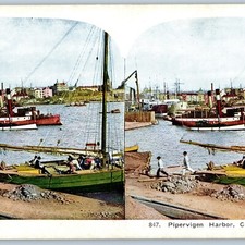 c1900s Christiana, Norway Pipervigen Harbor Ships Stereoview Steamship Boats V35 picture