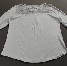 Chico's Women's Top Blue Solid Knit Lace Yoke Roll Tab 3/4 Sleeve Size M NWT picture