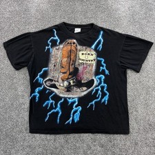 Vintage American Thunder Shirt Mens XL Black Cowboy Boots Born Country Lightning picture