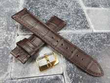 New 18mm Leather Strap Brown Watch Band with OEM OMEGA Gold Plate Buckle Set Z picture