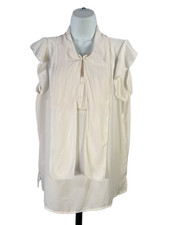 LOFT Women's Ivory/White Pleated Front Short Ruffle Sleeve Blouse - L picture
