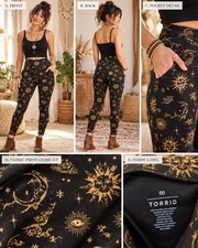 Torrid Leggings Size 00 Black Celestial Sun Moon Print Pockets picture