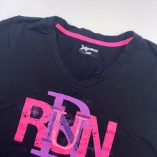 Xersion Womens Black Graphic Run V-Neck Short Sleeve Activewear T-Shirt Size L picture