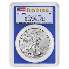 2021 (W) $1 Type 2 American Silver Eagle PCGS MS69 FS Flag Label Blue Frame picture