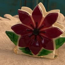 Vintage 1960’s Lucite Red And Green Flower Napkin/Letter Holder MCM Amazing picture