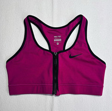 Nike Pro Women’s M Dri-FIT Front Zip Sports Bra Magenta Pink Black Racerback picture