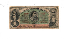 Peru - El Banco Nacional - 1 Sol Note - 1877 - S321 - Circulated picture