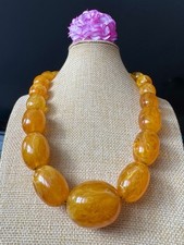 Vintage Style Translucent,Graduated Honey & Egg Yolk Amber Resin Necklace 162 gr picture