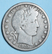 1910 S Barber Half Dollar ~ VG VERY GOOD ~ LIBERTY ~ 90% Silver 50c US Coin picture